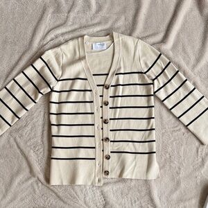 Anthropologie Striped Cream Cardigan Sweater